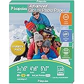 Pikapoka Photo Paper Variety Pack, 3.5x5, 4x6 and 5x7 Mixed Sizes, Glossy Photo Quality Paper for Inkjet Printer, 150 Bulk Pa