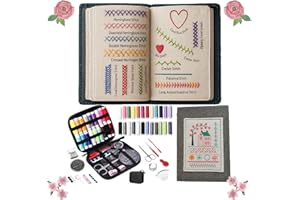 Embroidery Stitch Book Kit with 106 Patterns & Complete Toolkit, Guided Tutorial, Portable Hand Sewing Practice Sampler for A