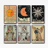 Tarot Wall Art Vintage Tarot Card Posters The Sun Moon Star Lovers High Priestess Empress Prints Mystical Decor for Bedroom Living Room Aesthetic (8×12 inch(20×30cm),Set of 6, Unframed) (tarot2)