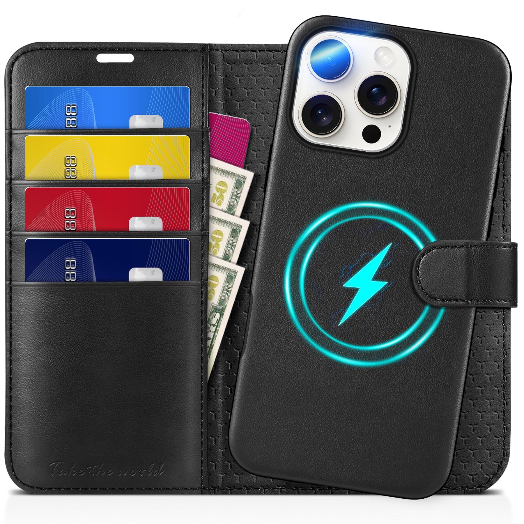 Photo 1 of TUCCH Wallet Case for iPhone 16 Pro Max, Removable 2 in 1 RFID Blocking [4 Card Slots] [Wireless Charging] Kickstand PU Leather Magnetic Detachable Protective Cover for iPhone 16 Pro Max, Black