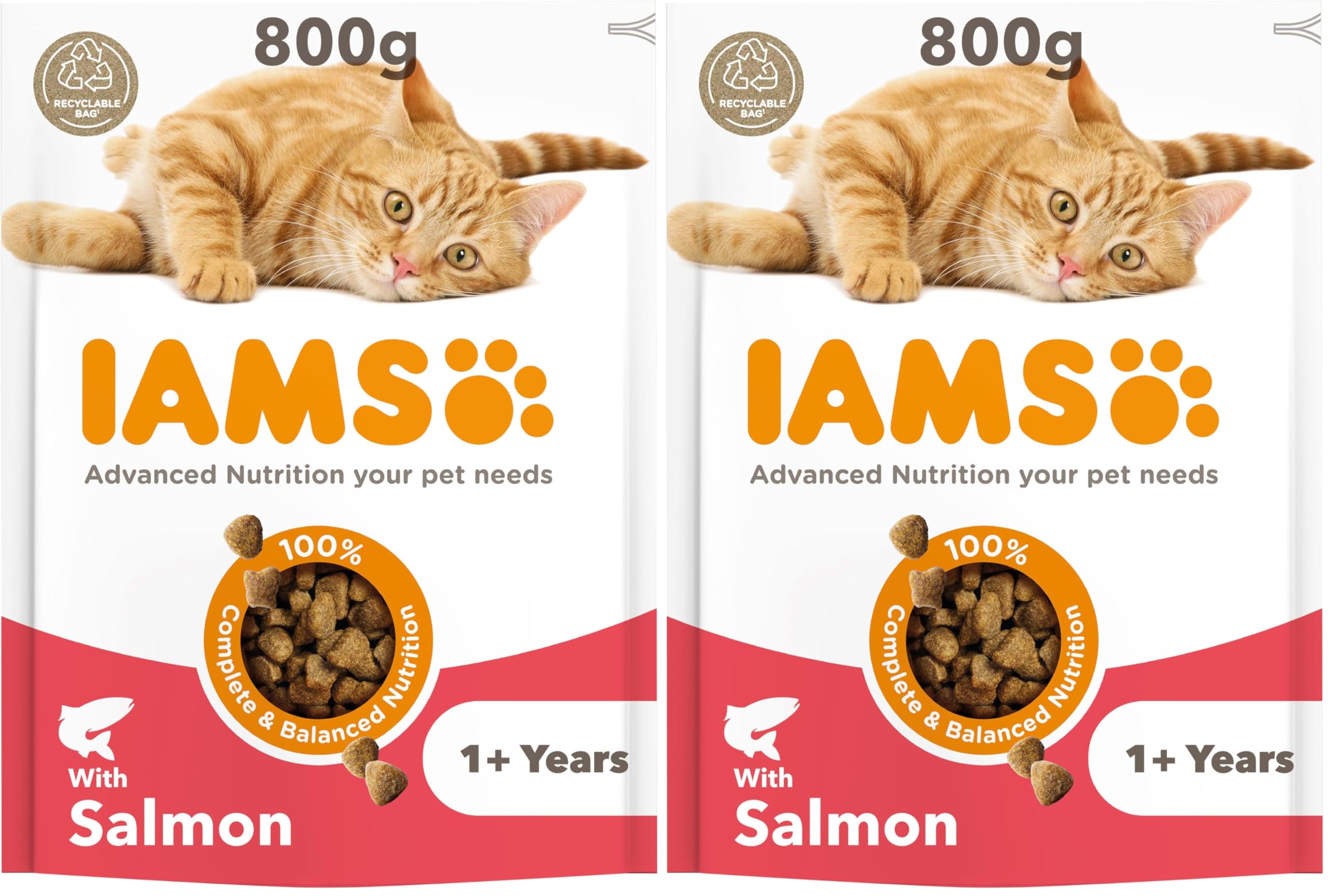 IAMS Adult Dry Cat Food Salmon 800g
