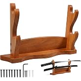 Mythrojan Solid Wood Sword Stand Wall Mount Display Rack for Medieval, Samurai, Katana &amp; Knife Collections Durable, Stylish, Space-Saving Holder - Two Tier Stand