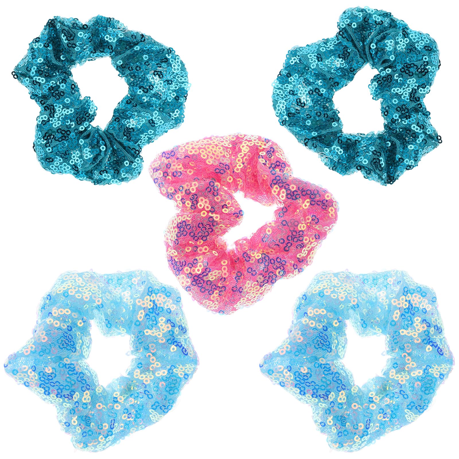 Lurrose 5pcs Sequins Hair Scrunchies Glitter Hair Rubber Band Glow in the Dark Scrunchies Fashion Chiffon Hair Ties Silk Scrunchies Ponytail Holder for Lady Women Girls (As Shown)