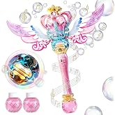 Uregoio Spinning Light Up Princess Bubble Wand for Girls(Pink) | Musical Fairy Scepter, 12 Bubble Refills Included, Rechargeable Leak-proof Design, Outdoor Gifts for Kids Ages 3-8