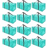 PANDA JOYS 12 Pack Extra Large Moving Bags with Zippers & Carrying Handles, Heavy-Duty Storage Tote for Space Saving Moving Storage, Fold Flat, Alternative to Box and Bin,Aquamarine