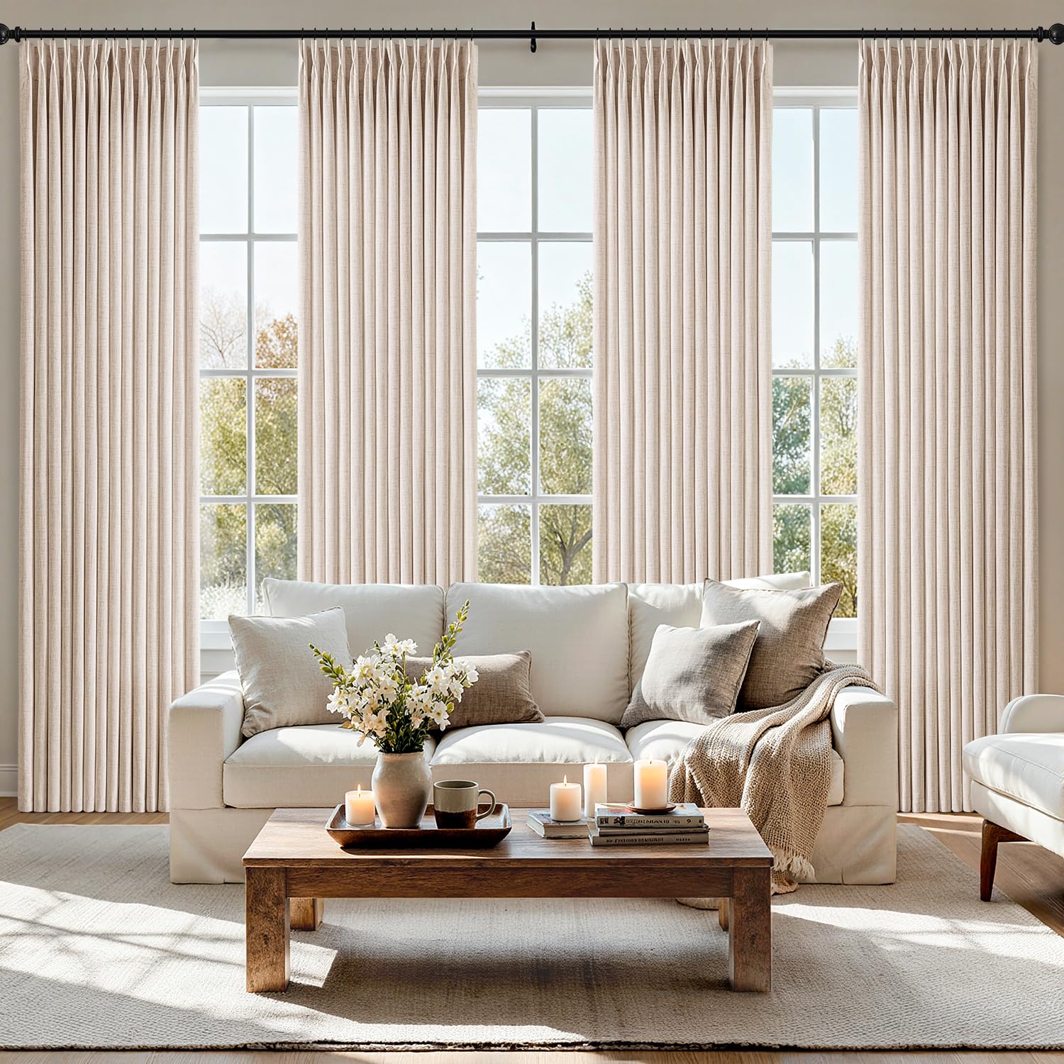 Photo 1 of MIULEE Pinch Pleated Thick Linen Curtains 102 Inch Long 4 Panels Set Back Tab Memory Trained Pinch Pleat Semi Sheer Light Filtering Privacy Curtains Let Light in Window Drapes for Living Room Bedroom