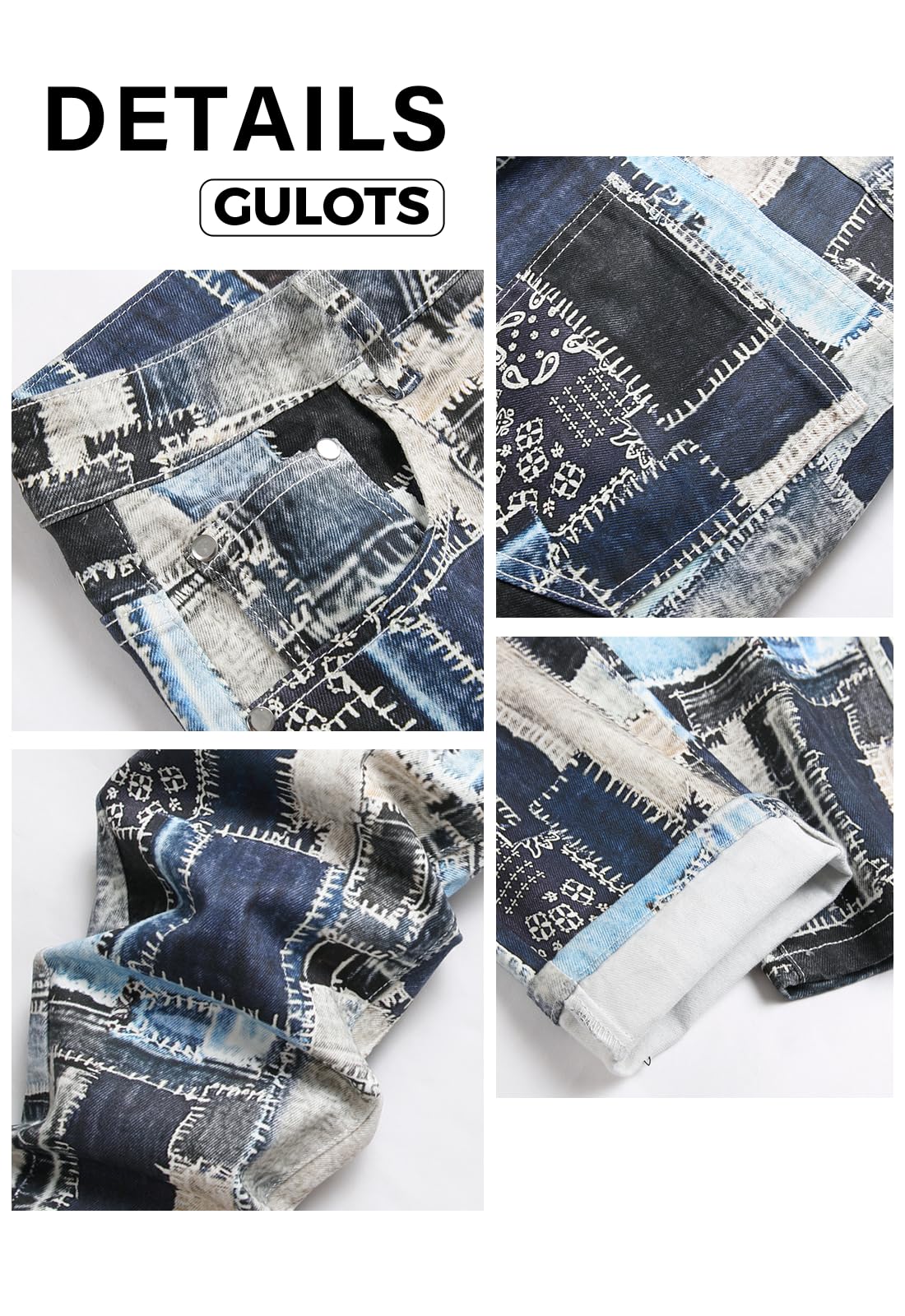 Gulots Men's Jeans Tie Dye Casual Printed Slim Fit Jeans Stretch Skinny Denim Pants for Men 30 Blue Plaid