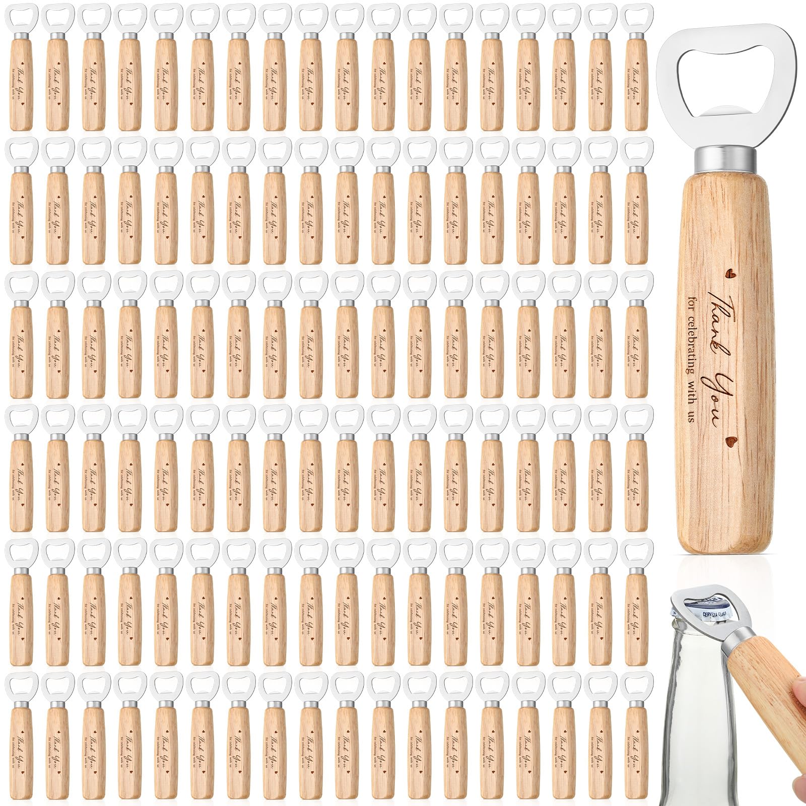 Photo 1 of Mifoci Wedding Bartender Bottle Opener Bulk Wood Wine Bottle Opener Thank You for Celebrating with Us Engraved Gifts for Guests Wedding Birthday Party Baby Shower Graduation Souvenirs(100 Pcs)