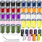 HAOLI 36 Pack, 20oz Stainless Steel Bulk Tumblers with Lids and Straws, Leakproof Double Wall Travel Mug for Hot/Cold Drinks, Home Office Outdoor Party, Durable Powder Coated Insulated Cup/Mix Color
