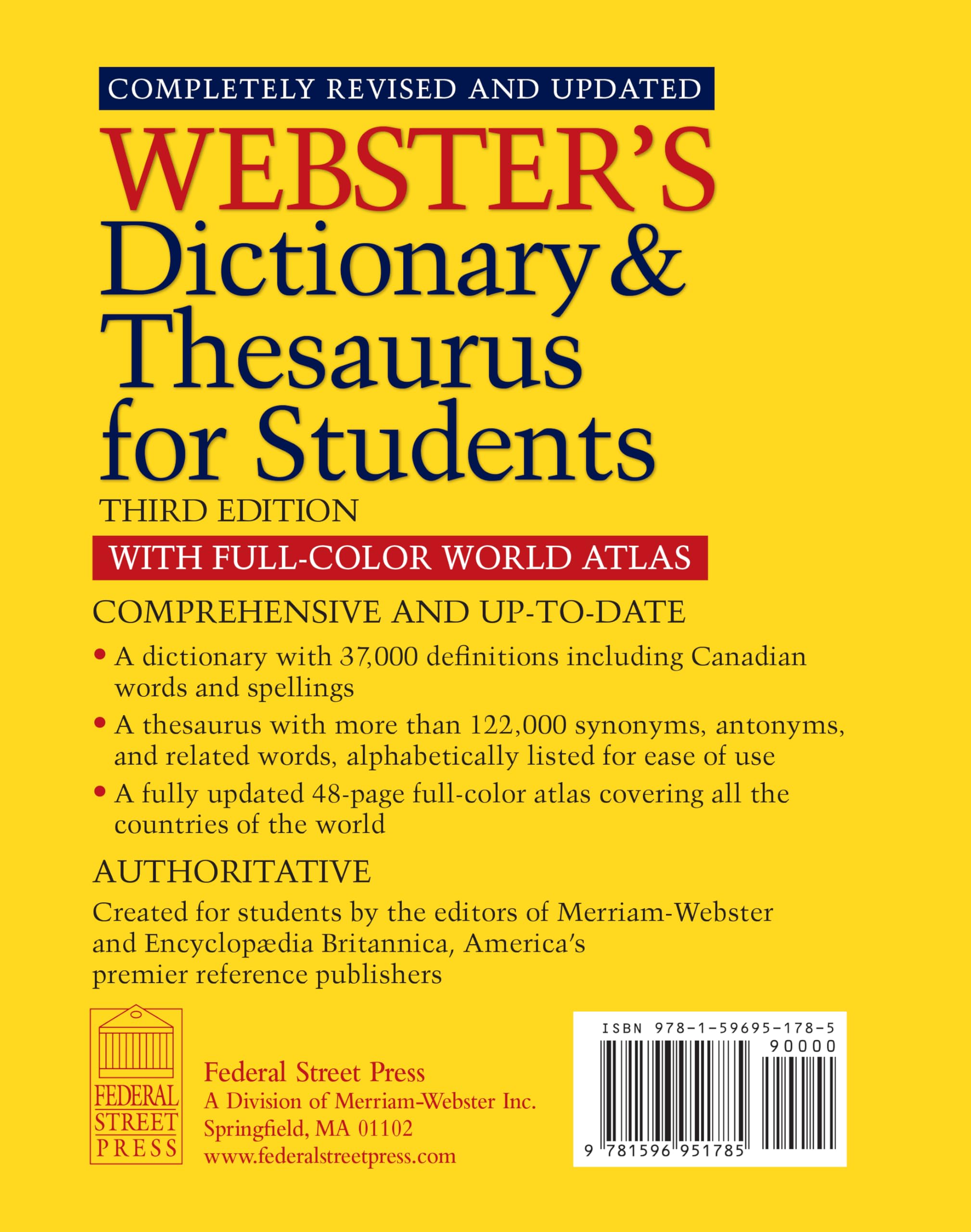 Webster's Dictionary & Thesaurus for Students with Full-Color World Atlas, Third Edition