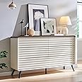 RedLemon 6 Drawers Dresser for Bedroom, 54'' Wide Mid Century Modern Wood Fluted Double Dresser, Chest of Drawers with Tapered Leg for Bedroom, Living Room, Hallway, Closet, Antuique White