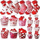 ShinyMatch 6 Pairs Valentine's Day Cupcake Socks Fuzzy Sock with Cupcake Card DIY Gift Slipper Stockings for Winter Women Men