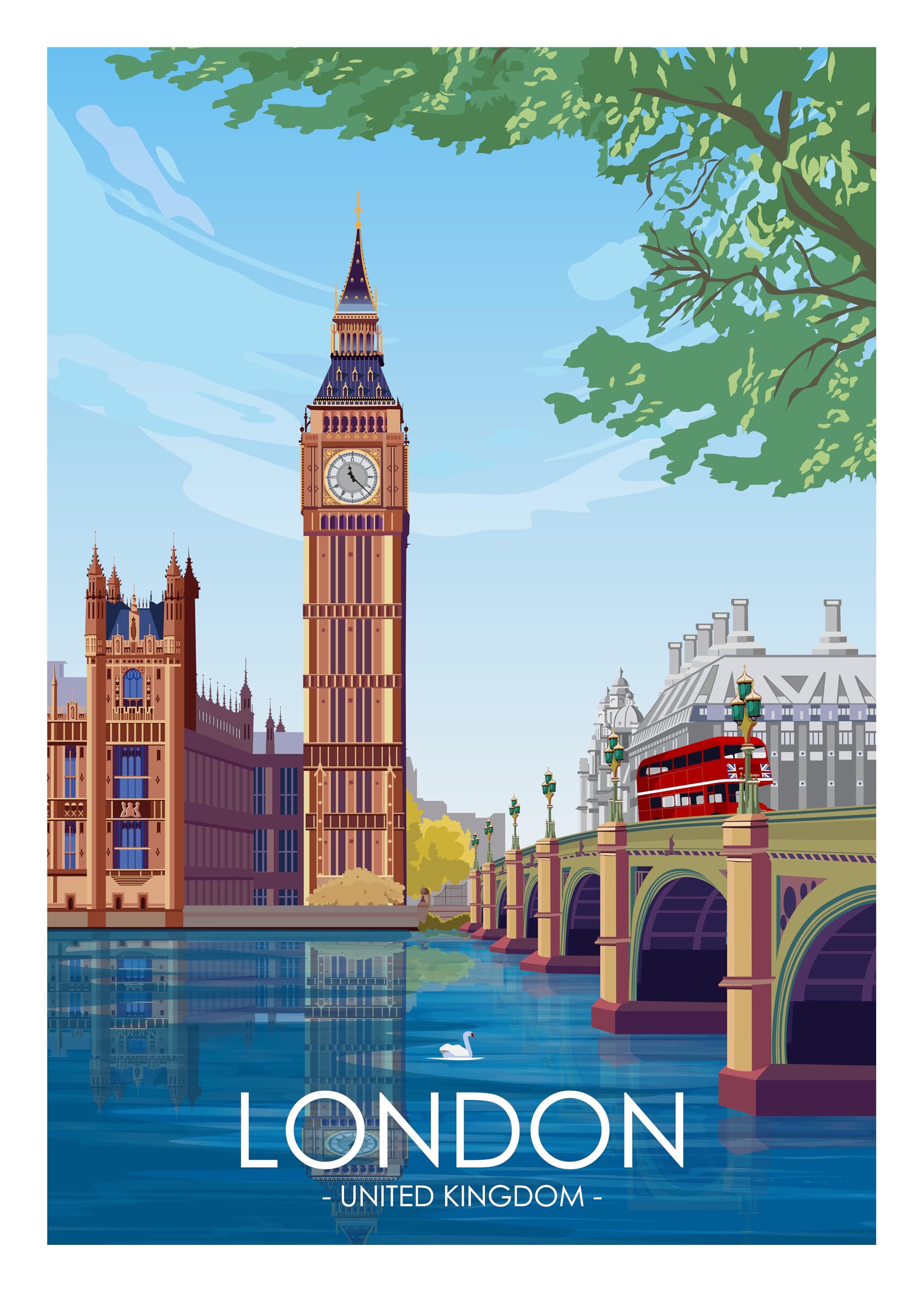 Hewson's Gifts UK Travel Print UK Cities and Shires, Handmade Print Of The Beautiful Places of United Kingdom, UK Artwork Wall Art Poster For New Home Kitchen Print (London, A4 Unframed Print)