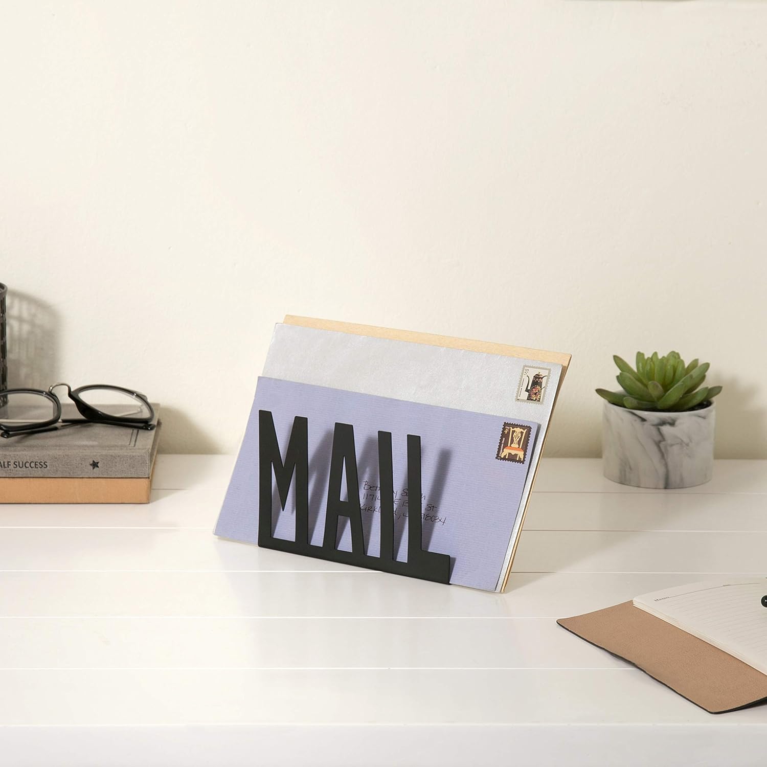 MyGift Black Metal Desktop Cutout Mail Letter Holder: Furniture & Decor