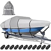 1600D+1200D V-Hull Boat Cover with 2" Wide Loops,17-19ft | Durable Waterproof Cover for Trailering &amp; Mooring Fits Tri-Hull, Runabout, Fish &amp; Ski Boat, Bass Boat, with Storage Bag
