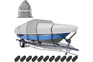 TUSZOM 1600D + 1200D Boat Cover with 2" Wide Loops for Trailering and Mooring - Ultra Durable Waterproof Fits 16-18.5ft Tri-Hull, V-Hull, Runabout, Fish & Ski Boat, Bass Boat, with Storage Bag