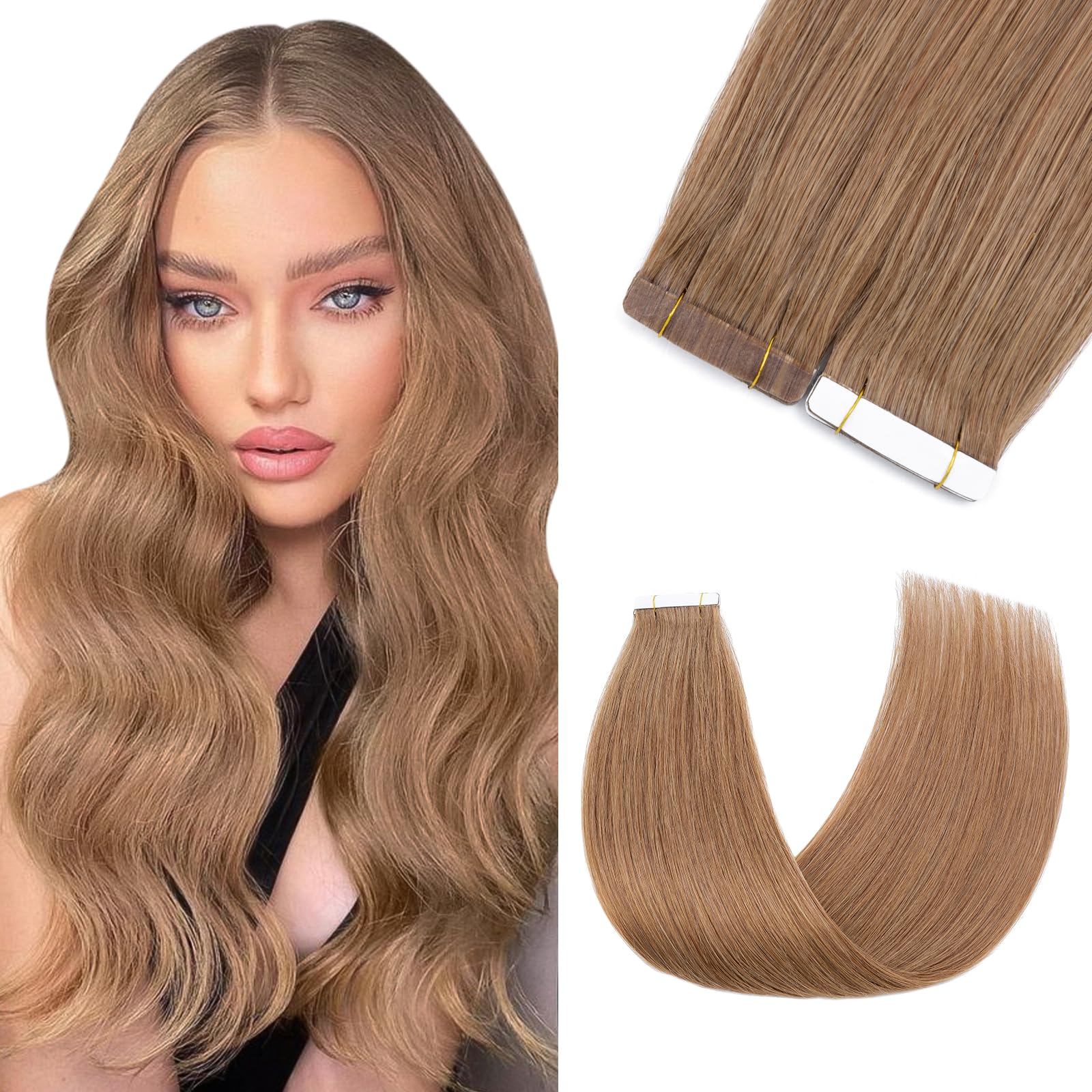 20 Pcs 100% Real Remy Human Hair Extensions Tape in Skin Weft Hair Extension 18" #06 Light Brown Straight 30g/Set