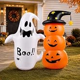 2PCS Inflatable Halloween Decorations Outdoor, 4FT Cute Blow Up Yard Decor | Inflatable Ghost Pumpkin Blowups Halloween Outside Decorations, Punching Holiday Party Gifts for Garden Lawn Yard Front Porch