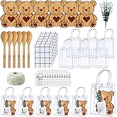Teenyyou 43 Pcs Baby Shower Game Prizes for Winner Bamboo Cheese Board Spoon Plaid Towel Artificial Eucalyptus Stems Thank You Tag Card Gift Bag for Guest Baby Bridal Shower Wedding Favors(Bear)