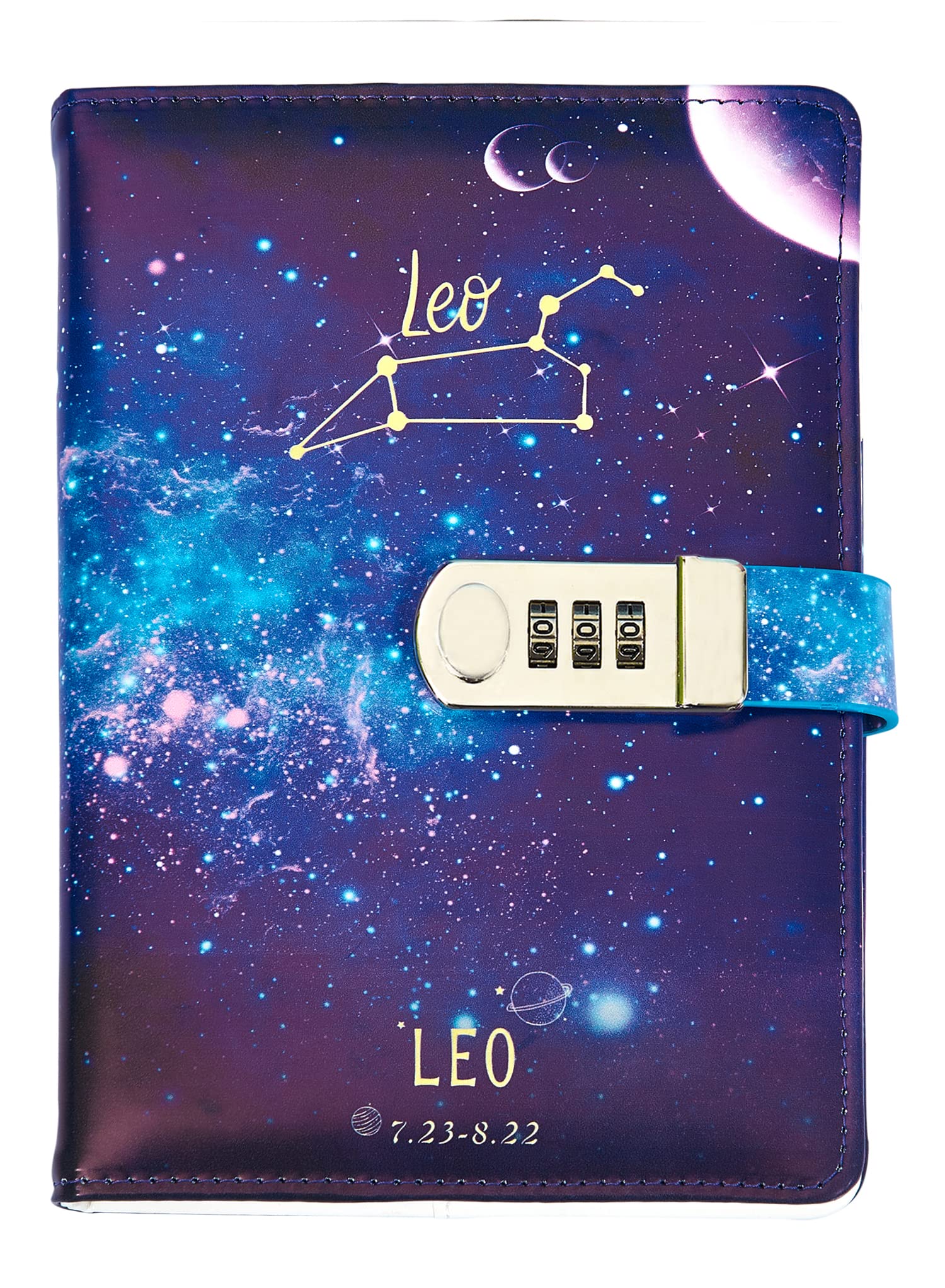 NectaRoy A5 Vintage Lockable Diary, Constellation Travel Journal, PU Leather Password Notebook, Sketchbook Office School Supplies Student Stationery Birthday Gift, 210x145mm