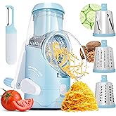 BASSWOOD Rotary Cheese Grater Hand Crank - Mandoline Slicer for Kitchen with Stainless Steel Blades - Vegetable Chopper & Pot
