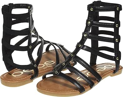Amazon.com | bebe Girls Big Kid Ankle High Strap Flat Gladiator Sandals with Side Zipper Size 1 