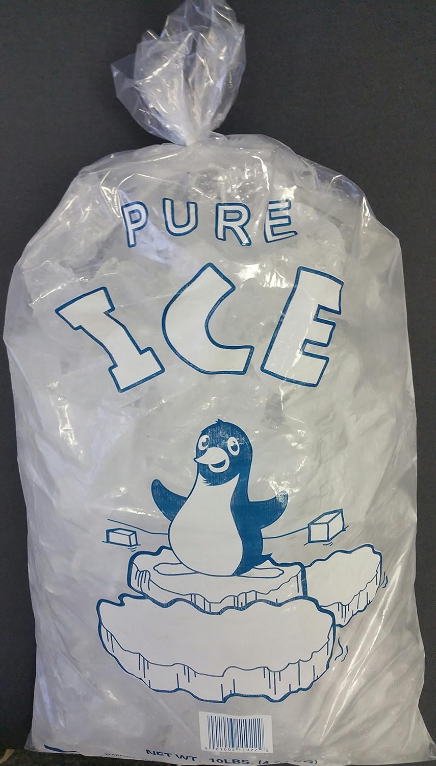 Plastic 10 Lb. Ice Bags 12" X 22" 1.6 Mil Thick Bags, 100 Bags with