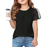 Arshiner Girls Shirts Mesh Puff Short Sleeves Blouse Crewneck Cute Print Summer Kids Tee Tops