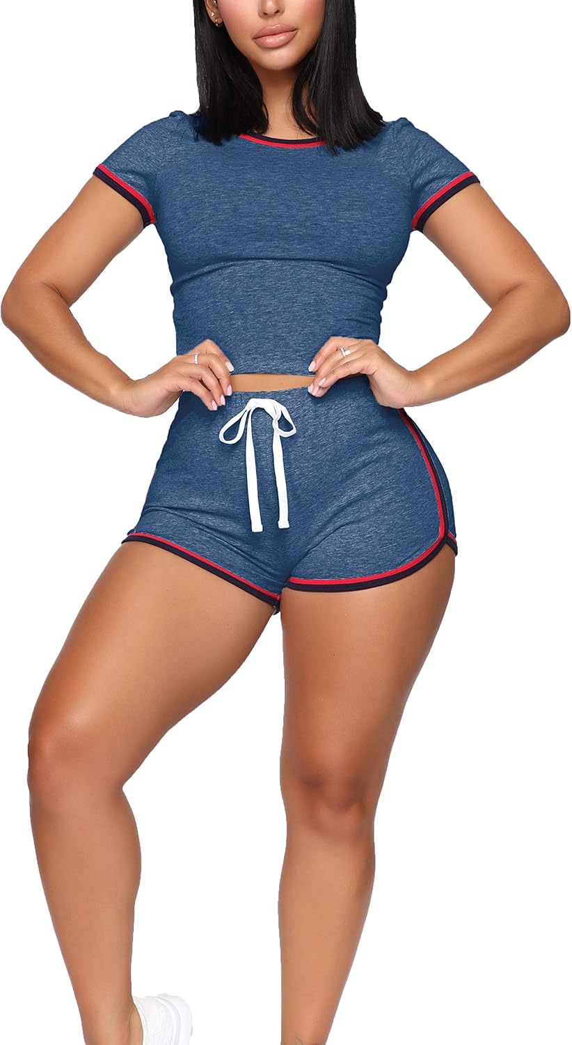 WIHOLL Womens Casual 2 Piece Short Sleeve Outfits Sets Summer Sexy Active Tracksuits: Clothing