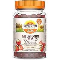 Sundown Melatonin 5mg Gummies for Sleep Support, Non-GMO, Dairy-Free, Gluten-Free, Natural Strawberry Flavor, 60 Count