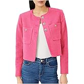 LifeShe Women's Tweed Jackets Elegant Open Front Cropped Blazers Long Sleeve Office Work Coats