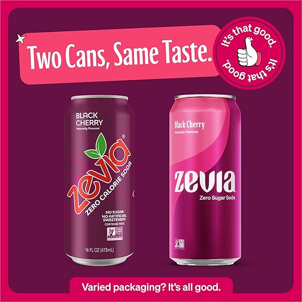 ZEVIA ZERO SUGAR SODA, BLACK CHERRY, 16 OZ CANS (12-PACK) – NATURALLY SWEETENED, NON-GMO PROJECT VERIFIED, GLUTEN-FREE, VEGAN