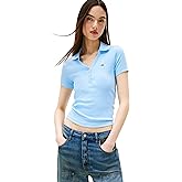 Tommy Jeans Womens Short Sleeve V Neck Polo Shirt with Ribbed Knit Design
