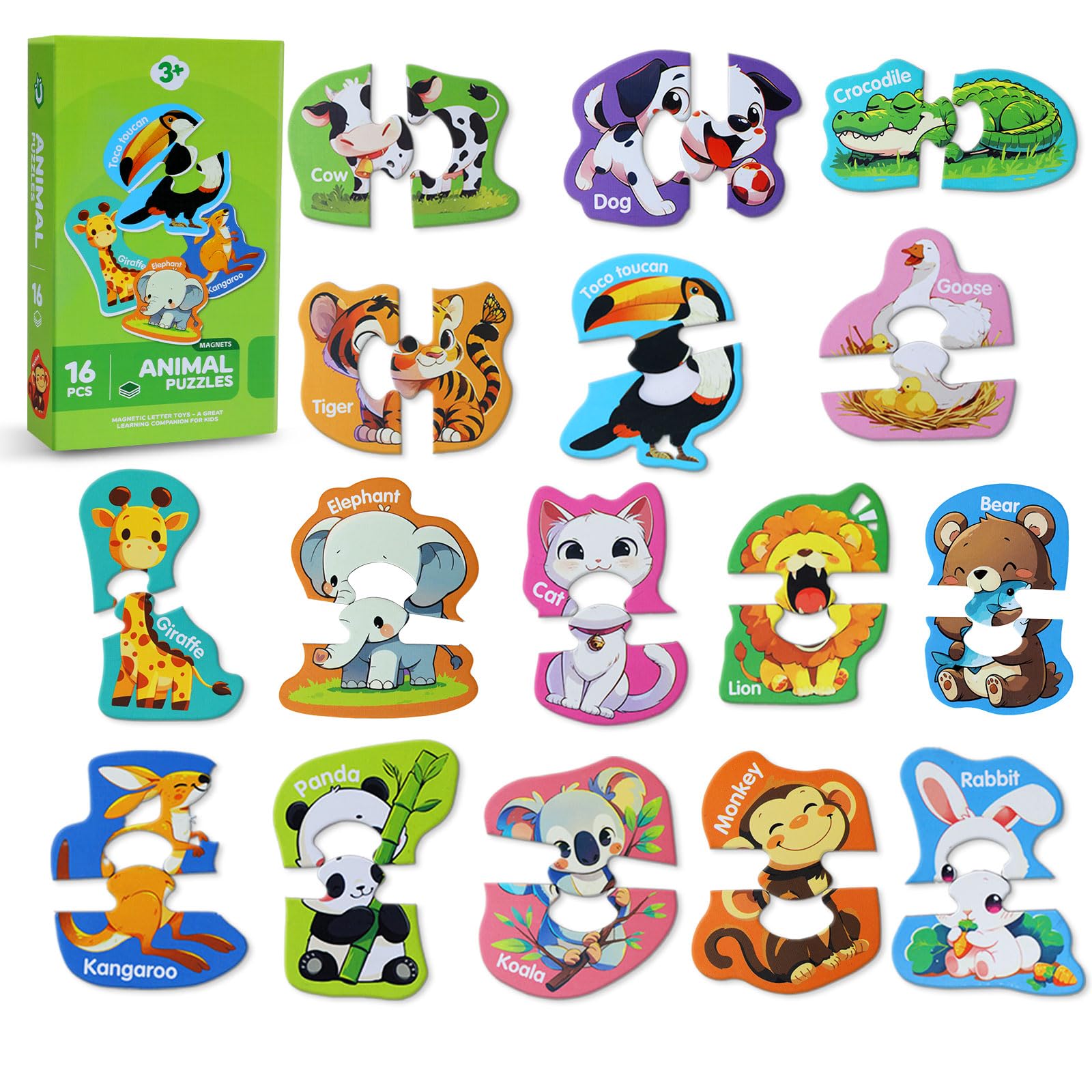 Fridge Magnets for Kids,Large Size Magnetic Animals,Puzzle Animal Magnets for Refrigerator, Educational Toys Fridge Magnets Toddler Learning Toys(Animals C)