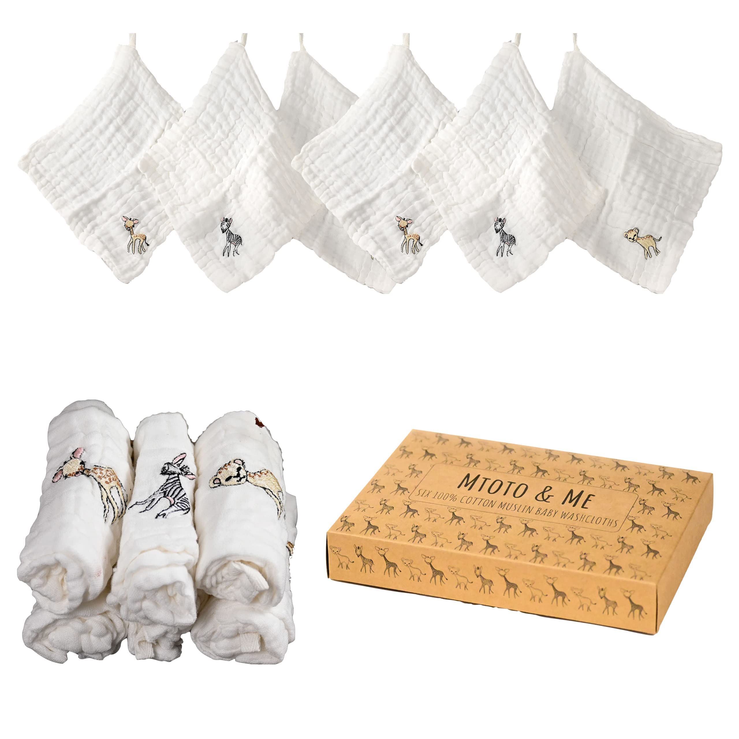 MTOTO & ME | 100% Cotton Muslin Baby Wash Cloths (6 Pack | White | 30 x 30cm)