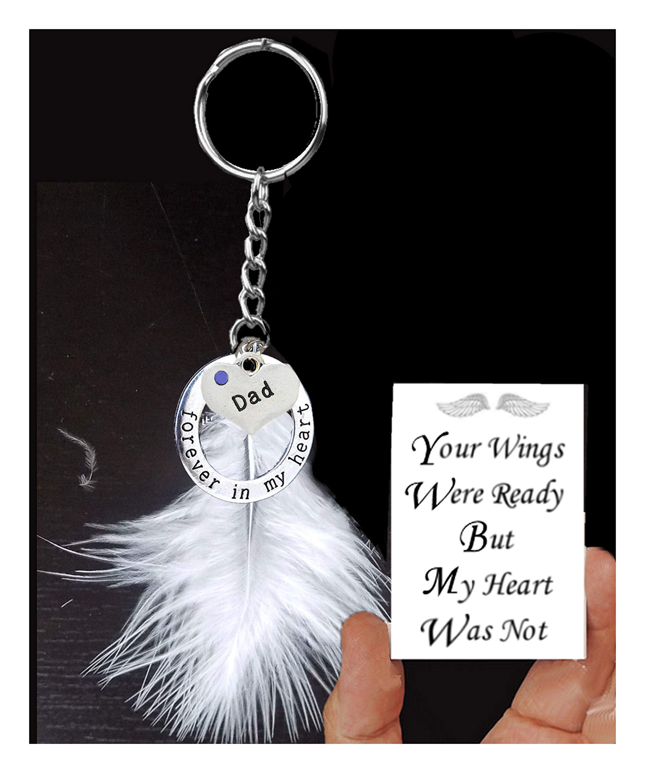 Gregory Crafts & Gifts Dad Memorial Keyring with Real White Feather in Forever In My Heart Design with Keepsake Card