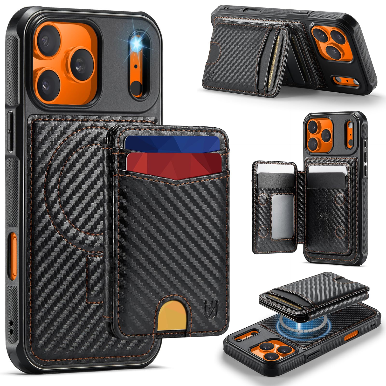 Photo 1 of Usroom for iPhone 17 Pro Max Detachable Wallet Case with Card Holder, 2 in 1 RFID Blocking Credit Slots Kickstand Shockproof Phone Wallet for iPhone 17 Pro Max 6.9" Carbon Black