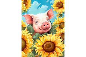 igoodom 5D Diamond Painting Kits for Adults, Sunflowers Pig Diamond Art Kits, DIY Full Drill Diamond Art for Gift Wall Decor Gem Arts 12x16 Inch