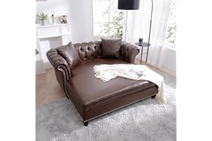 Dvasovio 63" Loveseat Chaise Lounge Couch with 2 Pillows, Upholstered PU Leather Loveseat Chaise Sofa with Tufted Back, 2-Seater Couch Rolled Arm for Living Room Office (Brown)