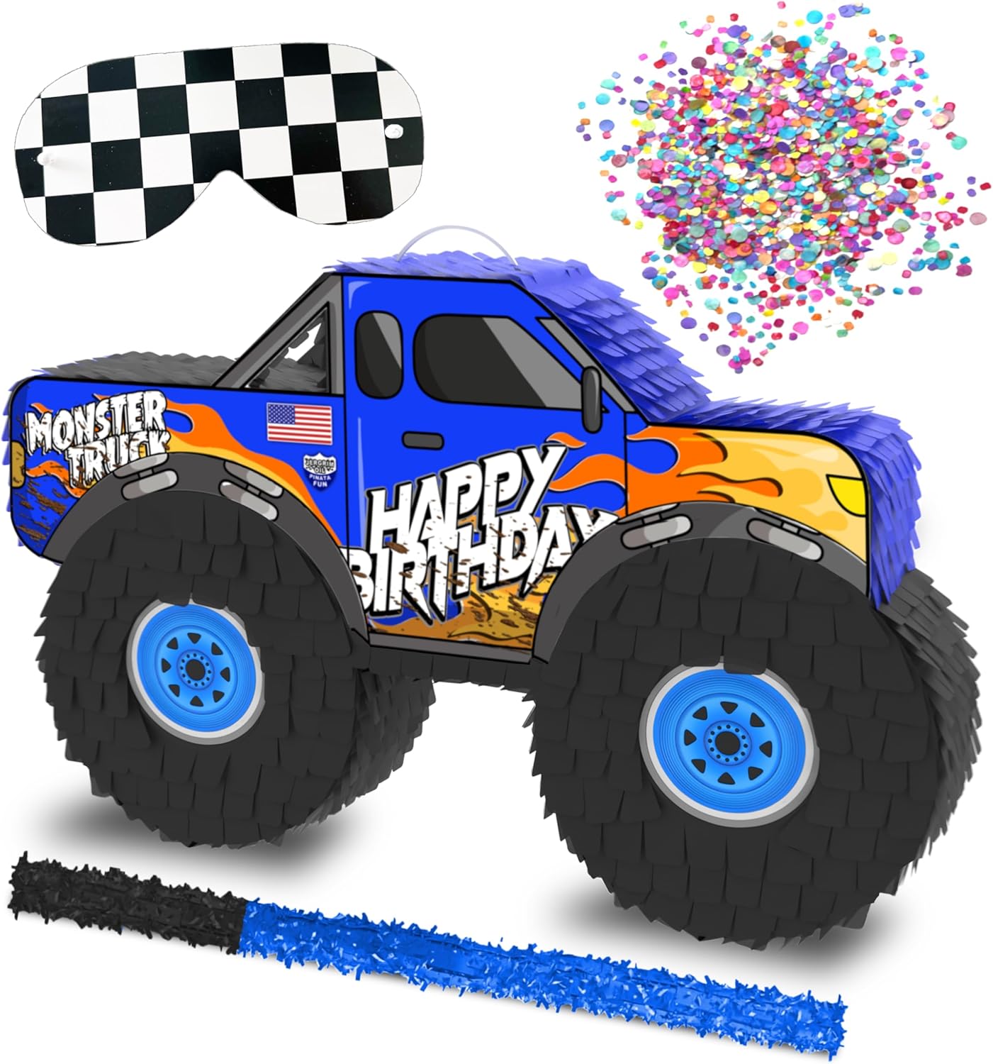 Piñatas - Jergrim Monster Truck Piñata, Small 4 Piece Set, perfect for Kids Birthday Parties, Race Car Party Supplies fits piñata candy and party favors (16”X10”) Durable! (Blue Monster Truck)