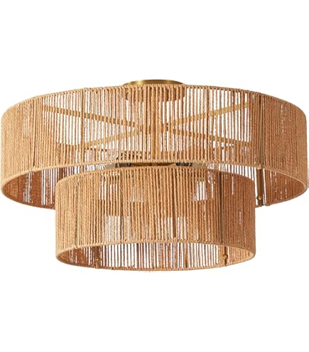 CLARSYNE 13" Woven Rattan Boho Ceiling Light Fixture, 3-Light Modern