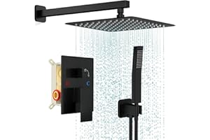 TEKXDD Shower System, 10 Inch Dual Function, Wall Mounted High-Pressure Shower Faucet Set, Oversized Top Spray Shower Kit+Han