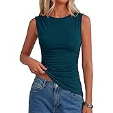PRETTYGARDEN Womens Tank Top Spring 2026 Ruched Asymmetrical Going Out Top Slim Fit Sleeveless Shirts Summer Clothes
