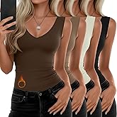 Velvelhall 4 Pack Women's Thermal Tank Tops, V Neck Fleece Lined Underwear Top Sleeveless Warm Cami Base Layer Vest