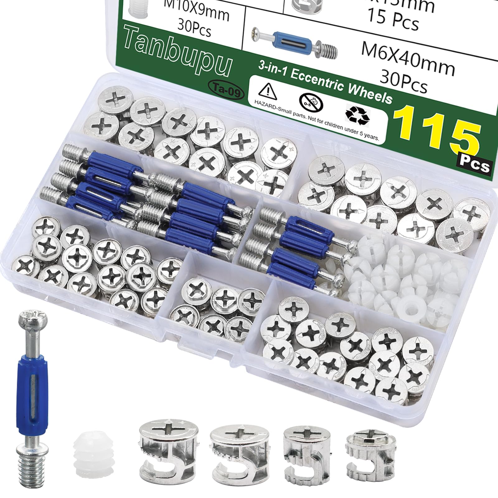 Photo 1 of Tanbupu 115PCS Cam Locks for Furniture,3-in-1 Eccentric Hardware Wheels, Cam Lock Nuts and Cam Screws, Furniture Cam Lock Fasteners for Drawer Dresser Cabinet