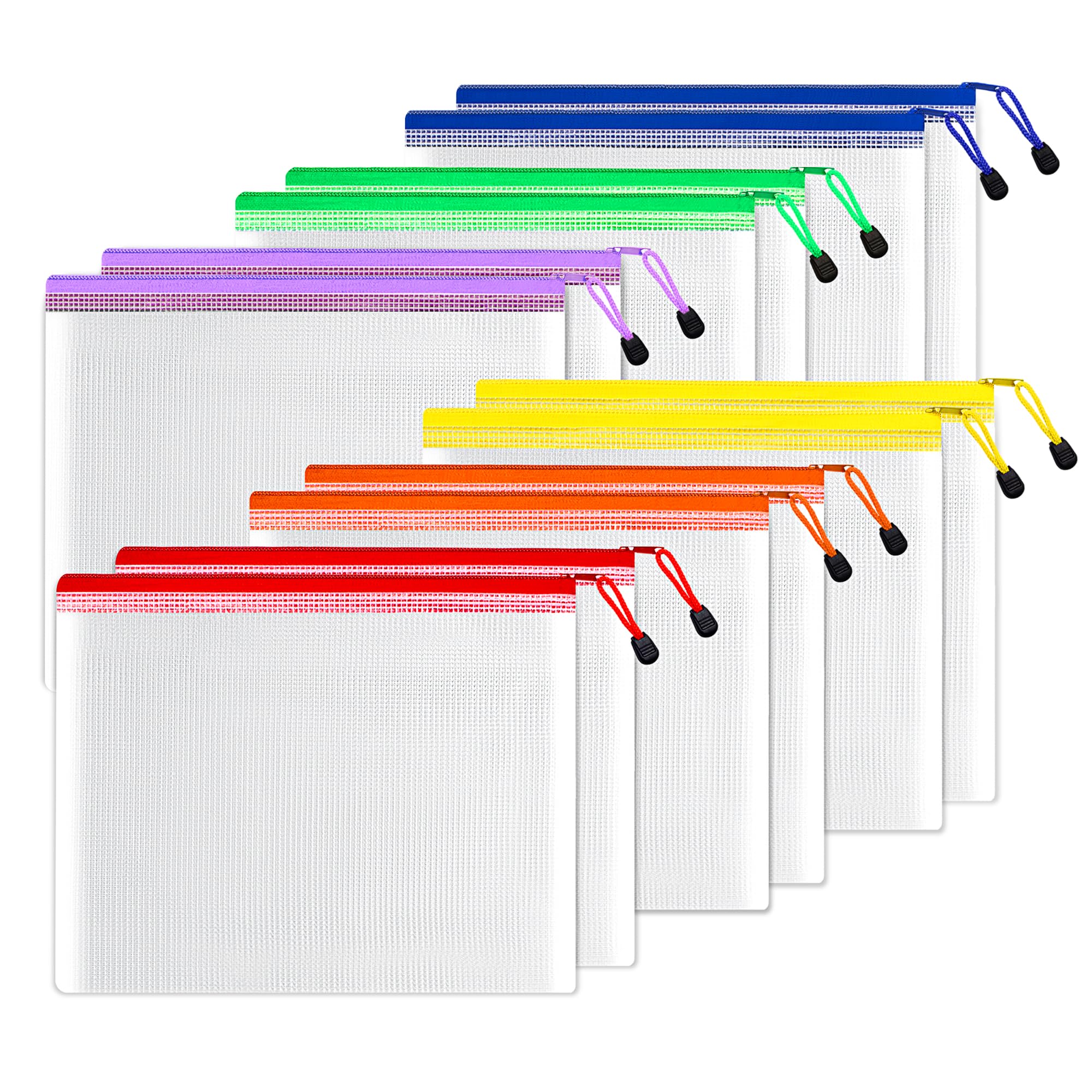Photo 1 of SUNEE Plastic Mesh Zipper Pouch 10x14 in (6 Colors, 12 Packs),Extra Large Water-Resistant Zip Bag for School Office Supplies, Puzzles & Games Organizing Storage