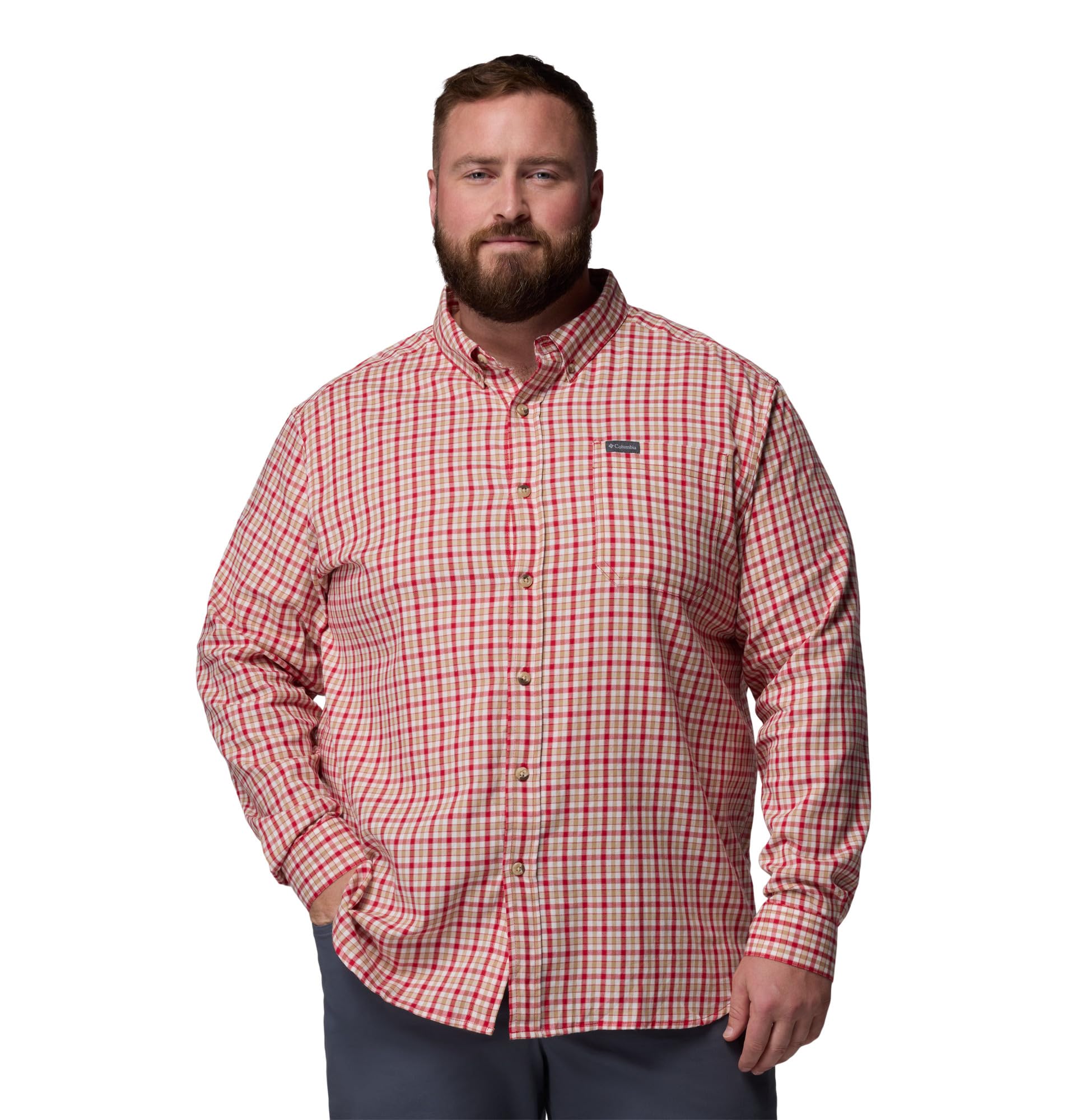 Columbia Mens Rapid Rivers II Long Sleeve Shirt, MTN Red Trail Crossing Gingham, X-Large Image