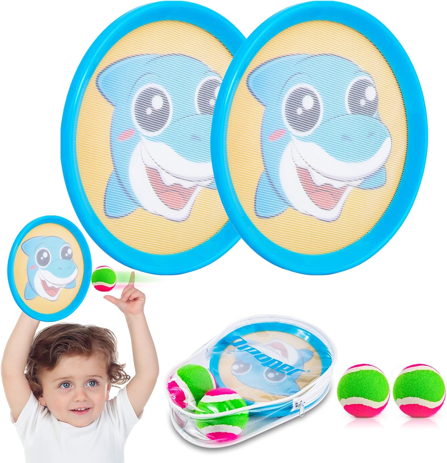 Qrooper Outdoor Games Toss and Catch Ball Set Throw Games Kids Outdoor Toys with 2 Paddles, 2 Balls and 1 Storage Bag, Outdoor Kids Toys for Backyard Beach Lawn Kids Outdoor Activities (Shark): Toys & Games