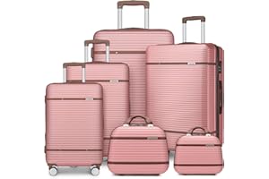 Lulusail Luggage Sets 6 Piece with two Cosmetic Case, Expandable(Only 28 & 24") Hardside Luggage with 360° Spinner Wheels, Durable Luggage Set Clearance For Women Men, Rose Gold