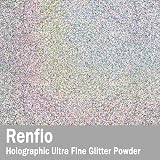 Renfio Holographic Ultra Fine Glitter Powder 60g Silver Resin Flakes 1/128" view 2